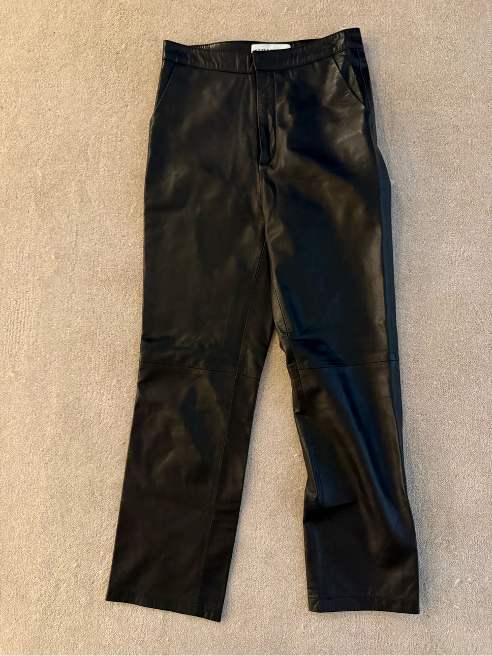 Women's Black Straight-Leg Leather Pants